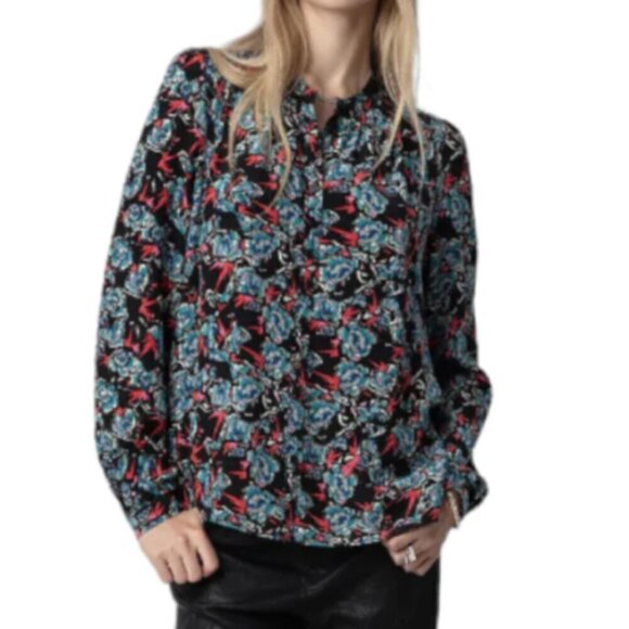 Zadig & Voltaire | NWT Tchin Cdc Thunder Silk Top Button Floral Blouse Size XS - Picture 2 of 12
